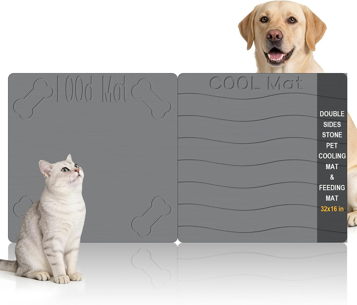 Double-Side 2 in 1 Pet Food Mat & Cooling Mat (Dark Grey, 31"*16")