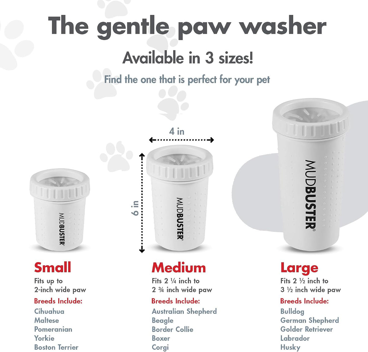 Dexas MudBuster Portable Dog Paw Cleaner, Medium, Bright White Special Edition, Premium Pet Supplies and Accessories