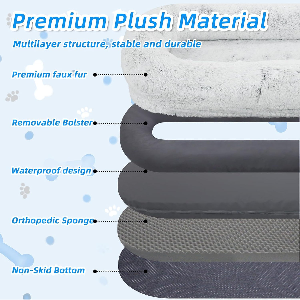 WROS Human Dog Bed for Adult, 71"x45"x12" Giant Calming Nest Beds, Grey