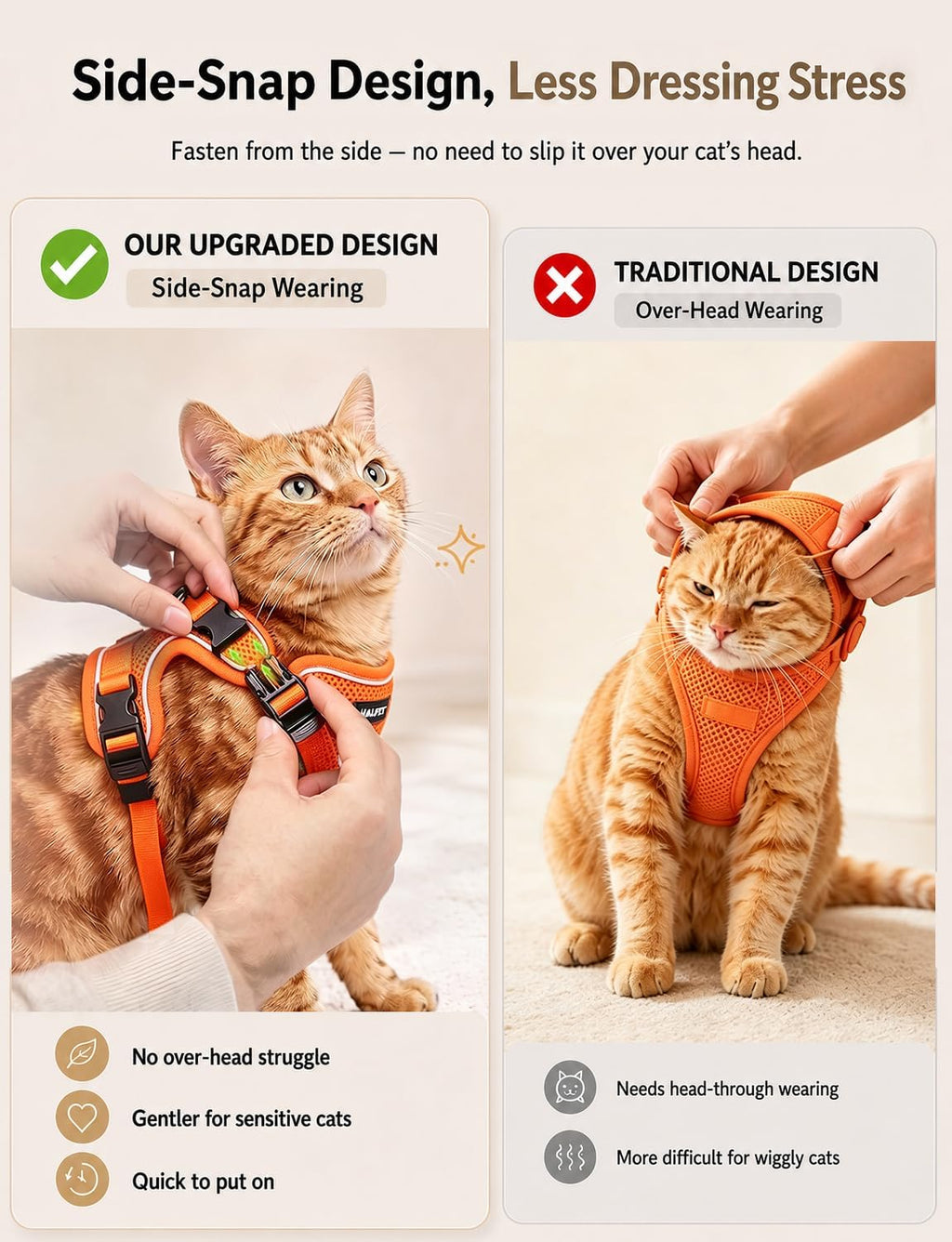 Cat Harness and Leash Set,Escape Proof Kitten Harness,Orange