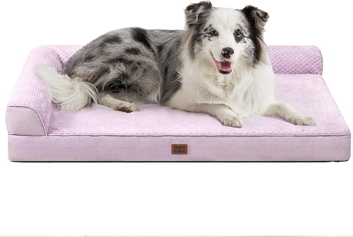 EHEYCIGA Memory Foam Dog Bed for Crate, L Plus Orthopedic Dog Bed, Lilac