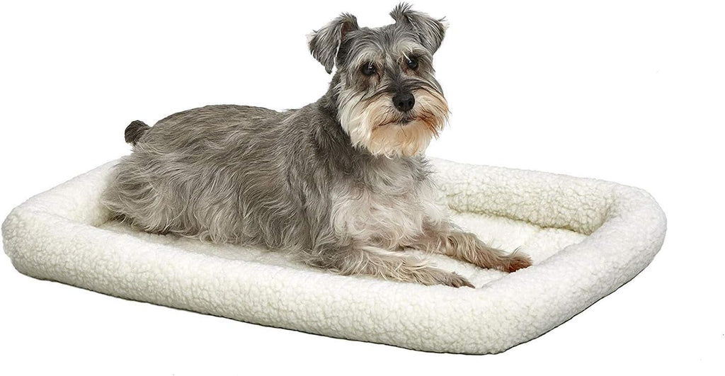 MidWest Homes for Pets QuietTime Dog Bed - White Fleece Bolster, Ultra-Soft and Machine Washable, Fits 30-Inch Crates and Carriers, for Medium Breed Dogs