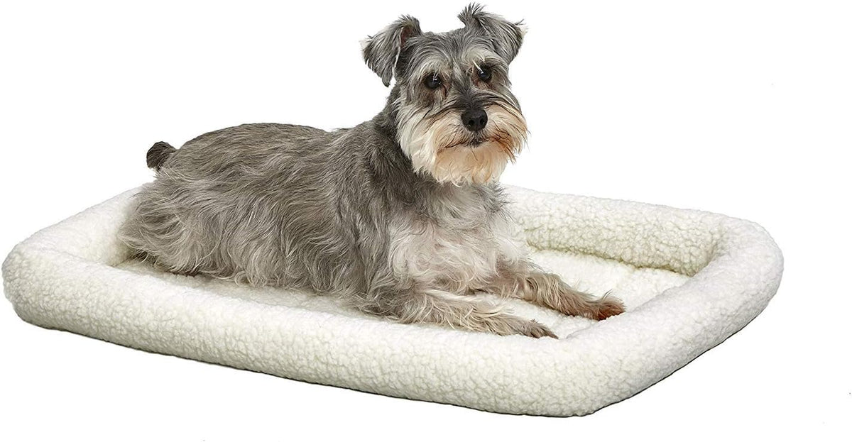 MidWest Homes for Pets QuietTime Dog Bed - White Fleece Bolster, Ultra-Soft and Machine Washable, Fits 30-Inch Crates and Carriers, for Medium Breed Dogs