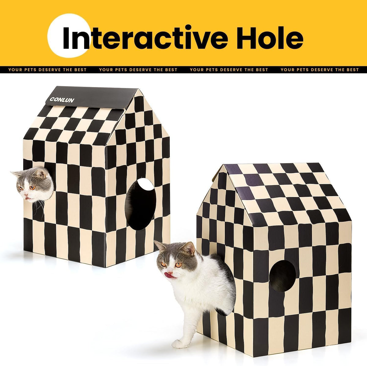 Conlun 2-in-1 Cat House Cardboard Scratching Pad Indoor Cave <13 lbs