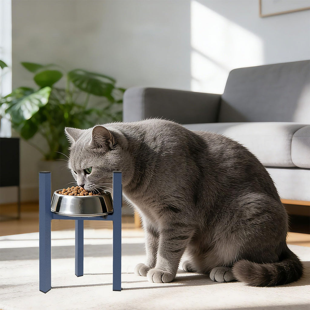 Elevated Cat Bowl Stand Good for Senior Cats Digestion Arthritis Relief - Adjustable Metal Feeder Riser, Fits 5.1-7.45” Round Bowls (No Bowls)（Blue）