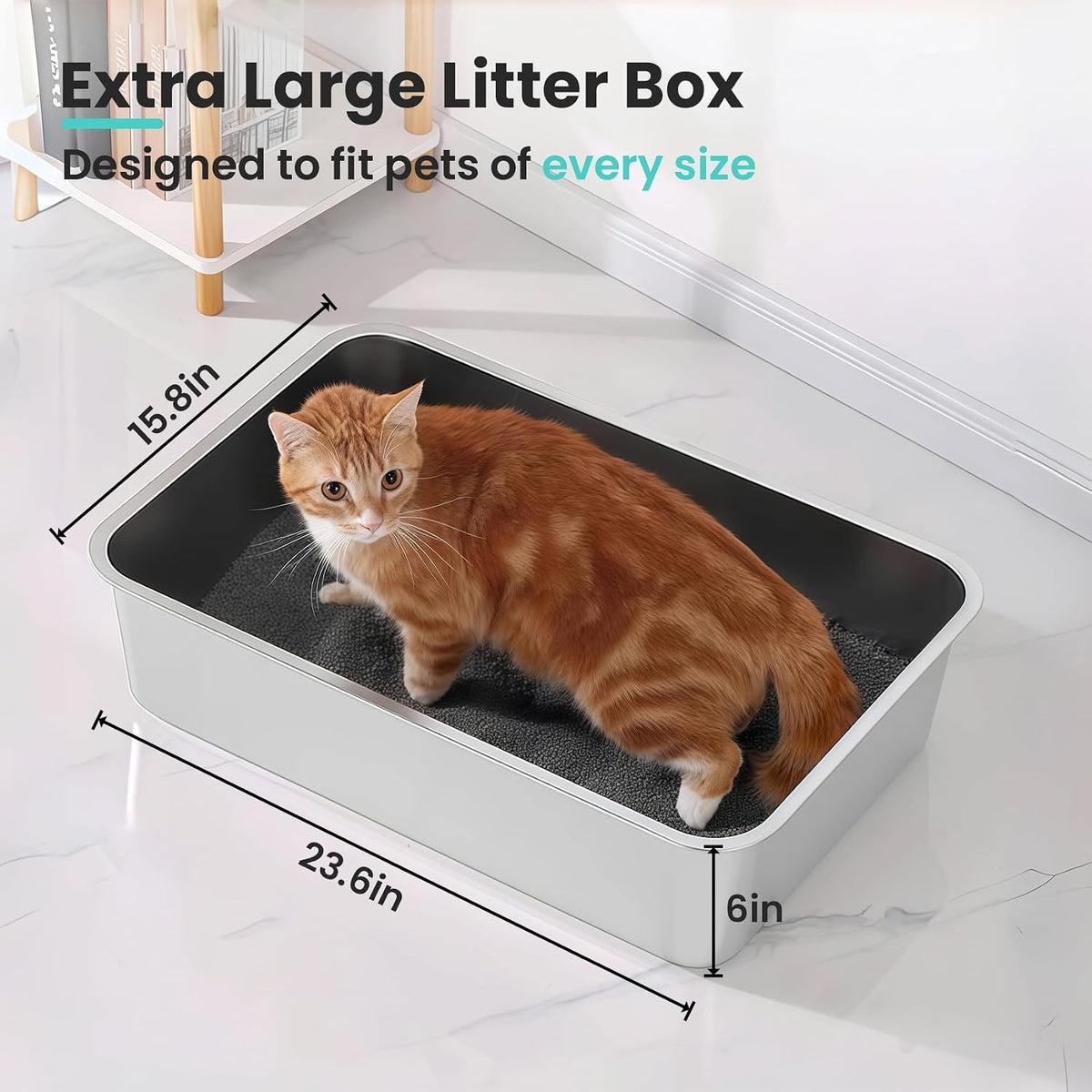 Extra Large Stainless Steel Cat Litter Box, 23.6"x15.7"x6"