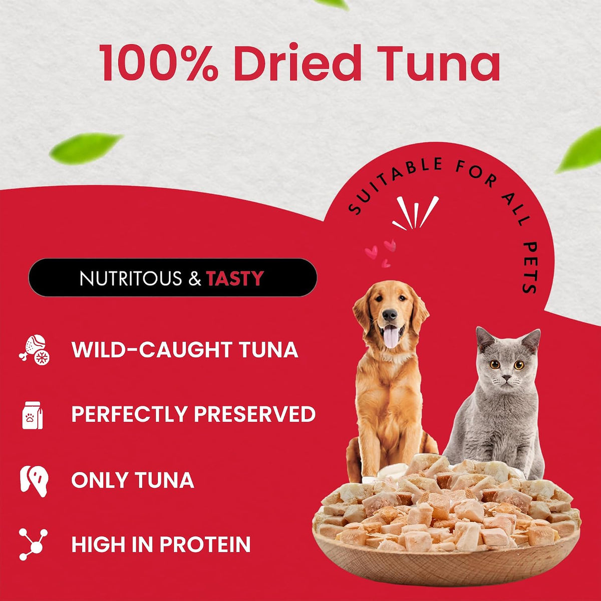 Wild Caught Freeze Dried Tuna Cat & Dog Treats, Omega-3, 1.75oz