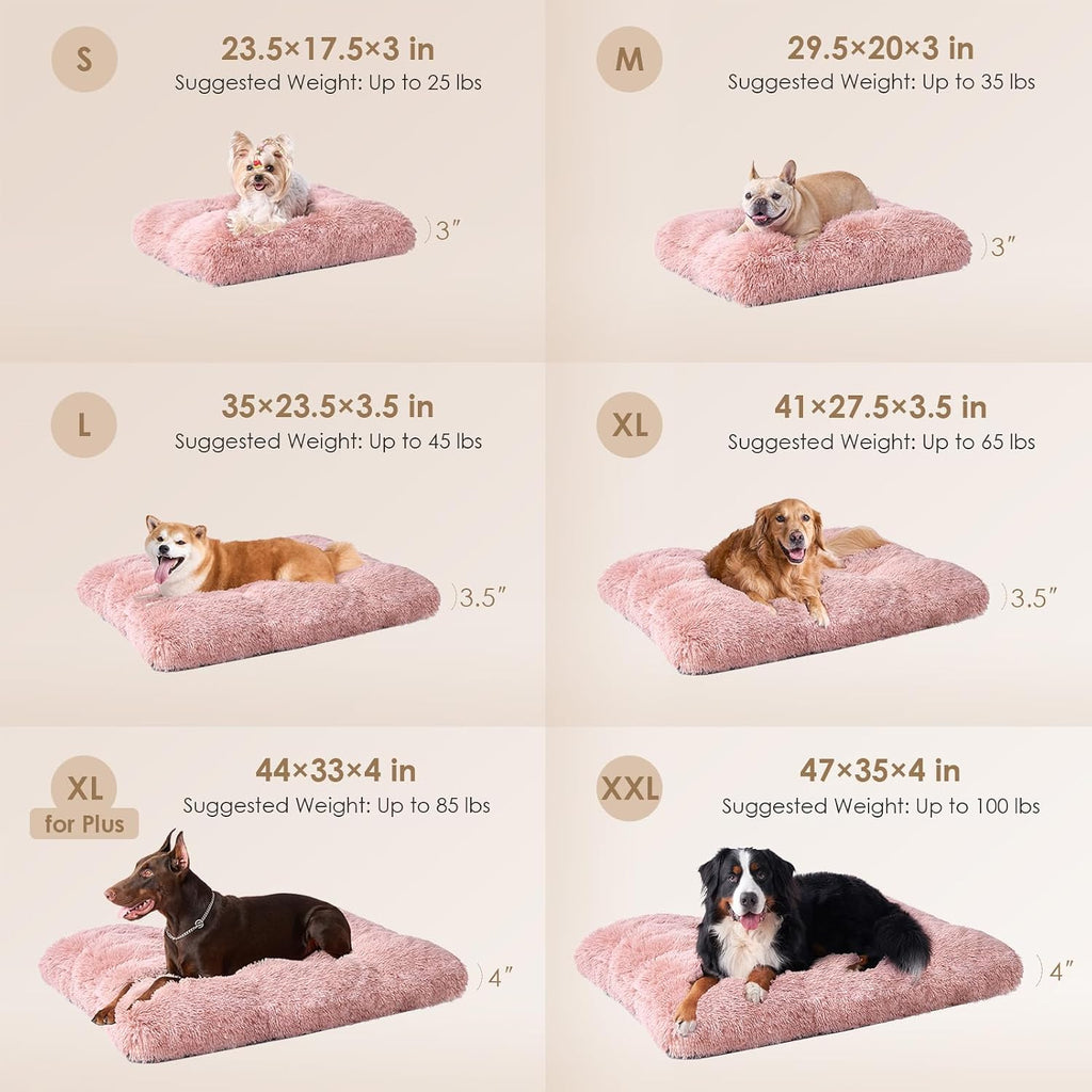 EHEYCIGA Fluffy Dog Crate Bed for Large Dogs, Plush Faux Fur Pad, Pink