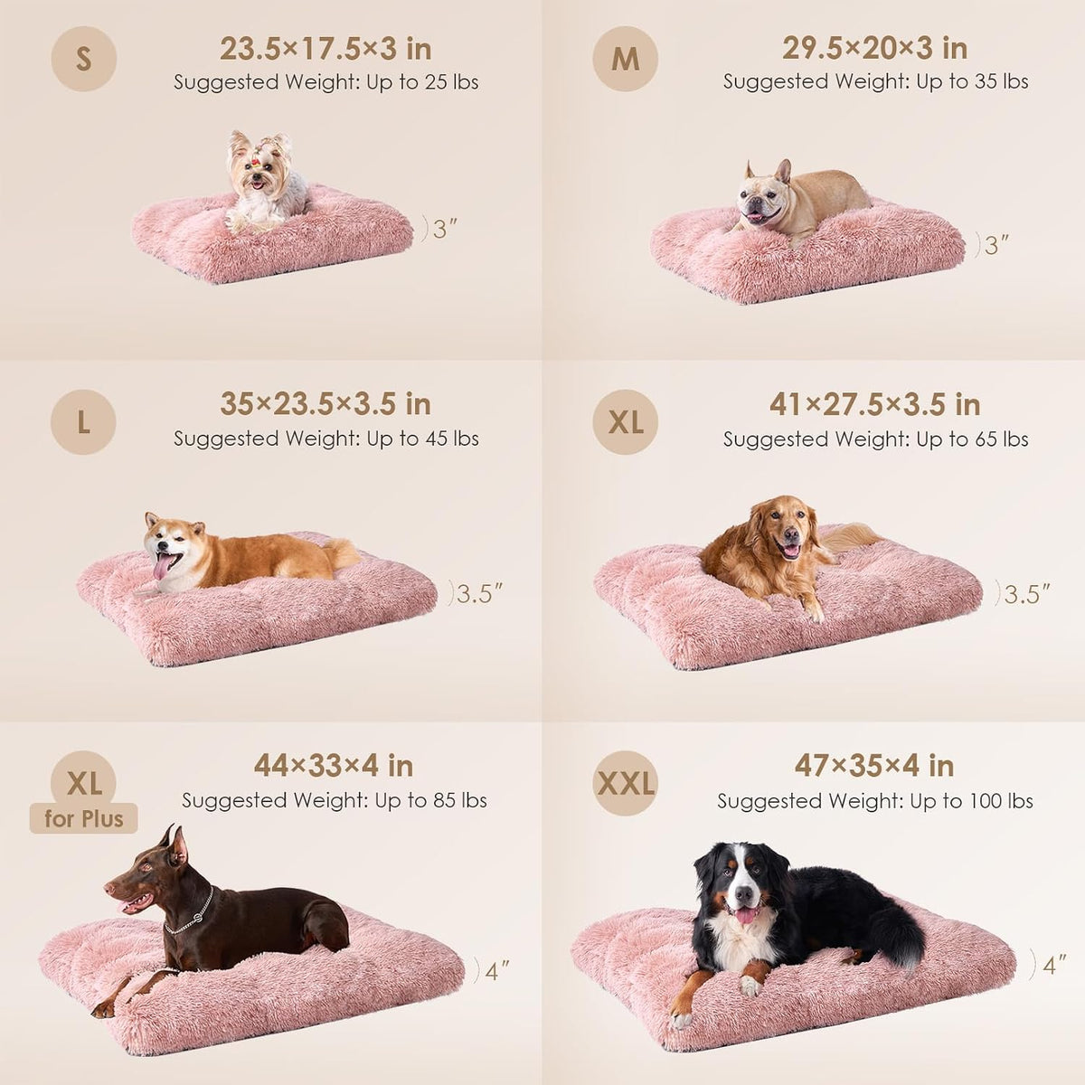 EHEYCIGA Fluffy Dog Crate Bed for Large Dogs, Plush Faux Fur Pad, Pink