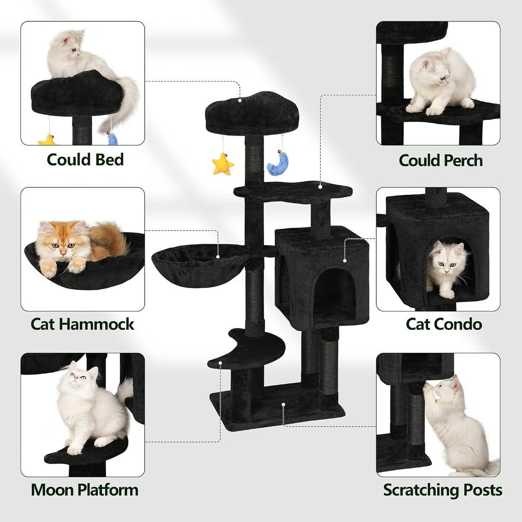 Meecal Gothic Black Cat Tree for Indoor Kittens & Small Cats Under 6 Months 9lbs, 43-Inch Cute Cat Tower with Scratching Post, Cat Condos, Cozy Hammock, Unique Perch & Dangling Toy