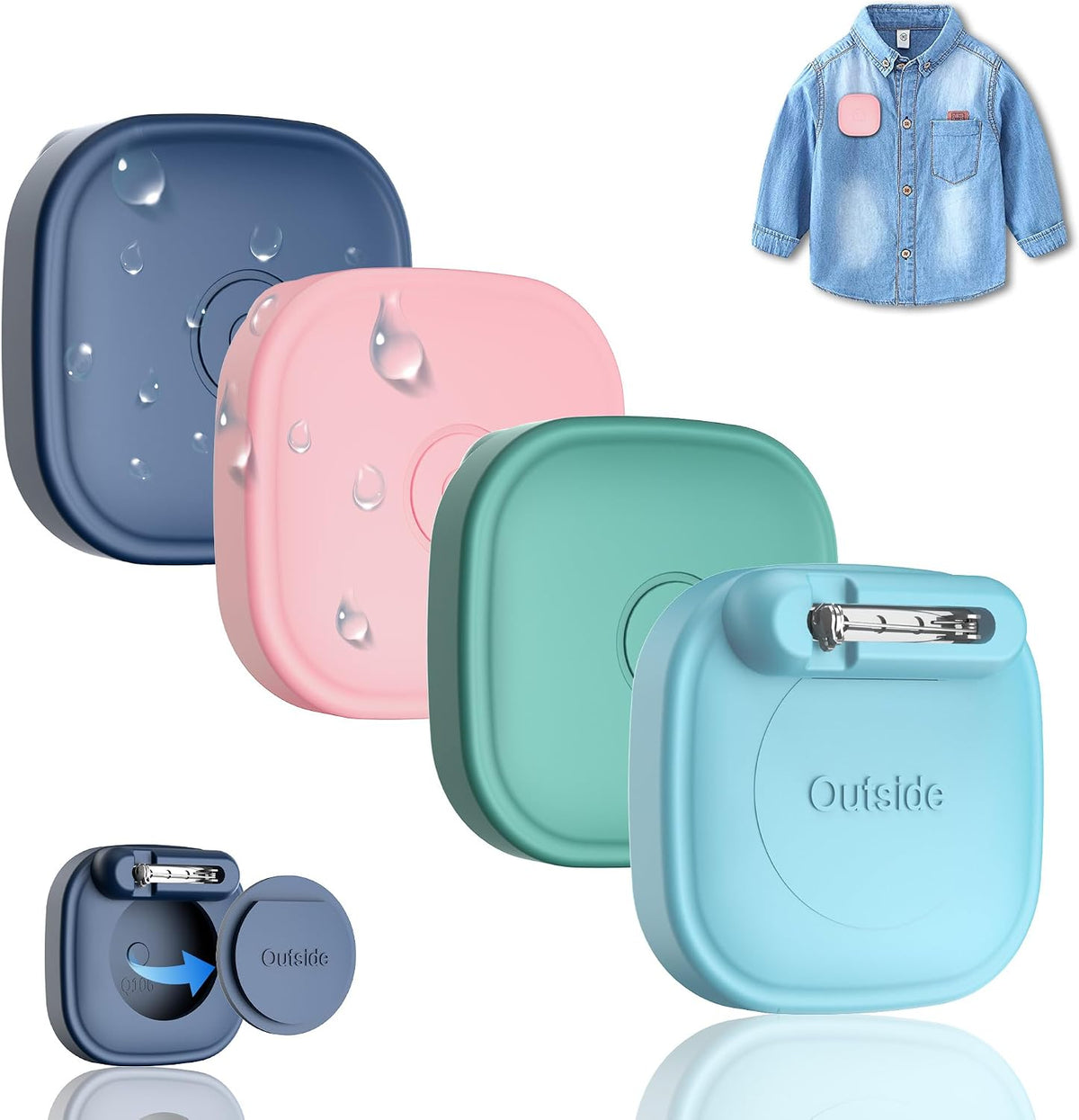 4-Pack Silicone Cases for Tile Mate 2024 with Pin, Waterproof Hidden Holder for Tile Life360 Mate Tracker Case for Child/Elderly/Pets Collar/Shoelaces/Clothes/Backpack (Dark Blue+Pink+Green+Sky Blue)