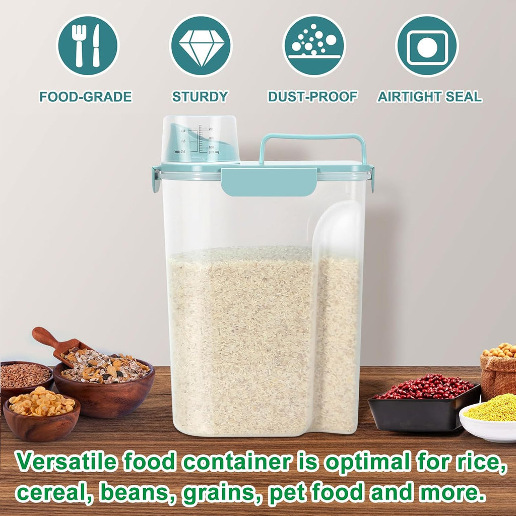 TBMax Airtight Rice Container 10 Lbs Cereal Dispenser, Small Pet Cat Dog Food Storage Container, Plastic Kitchen Pantry Food Storage Holder with Cup -Light Blue