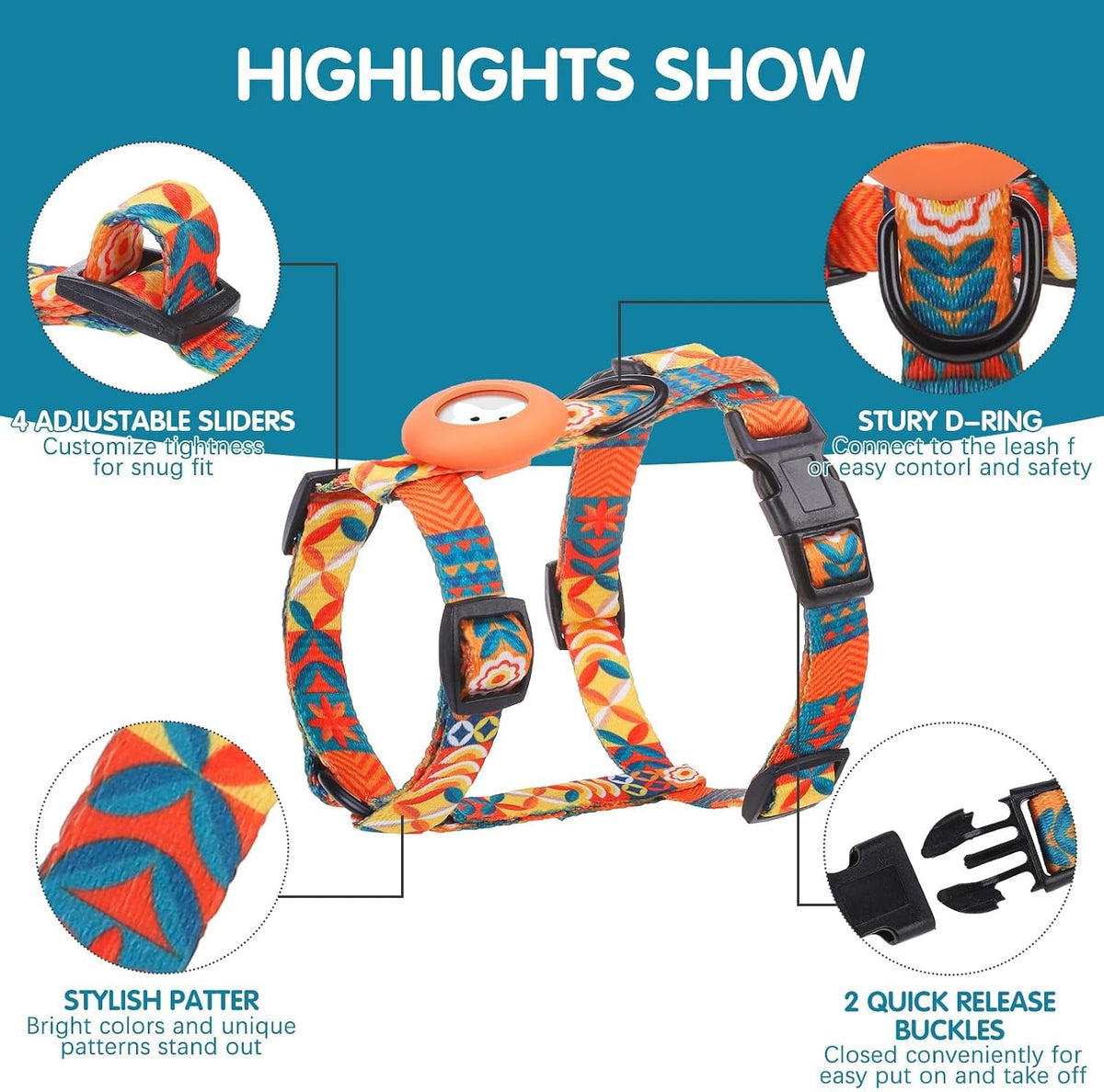 BINGPET Cat Harness with Airtag Holder, Escape Proof for Walking Outdoor