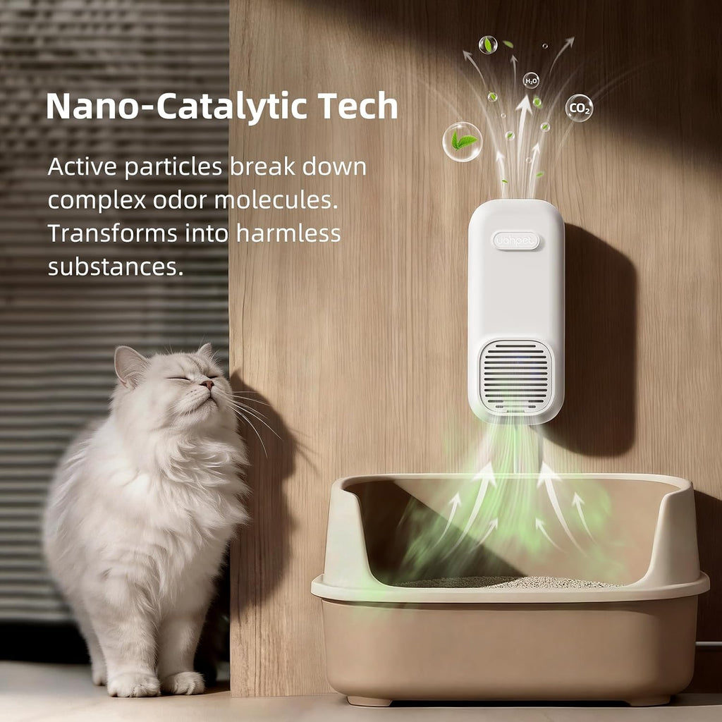 uahpet Cat Litter Deodorizer Plug in, No Ozone & Filterless Nano-Tech Odor Eliminator for Litter Box, Pet Odor Neutralizer, Safe for Cats, Quiet 26dB Litter Box Air Purifier with 5ft Cord