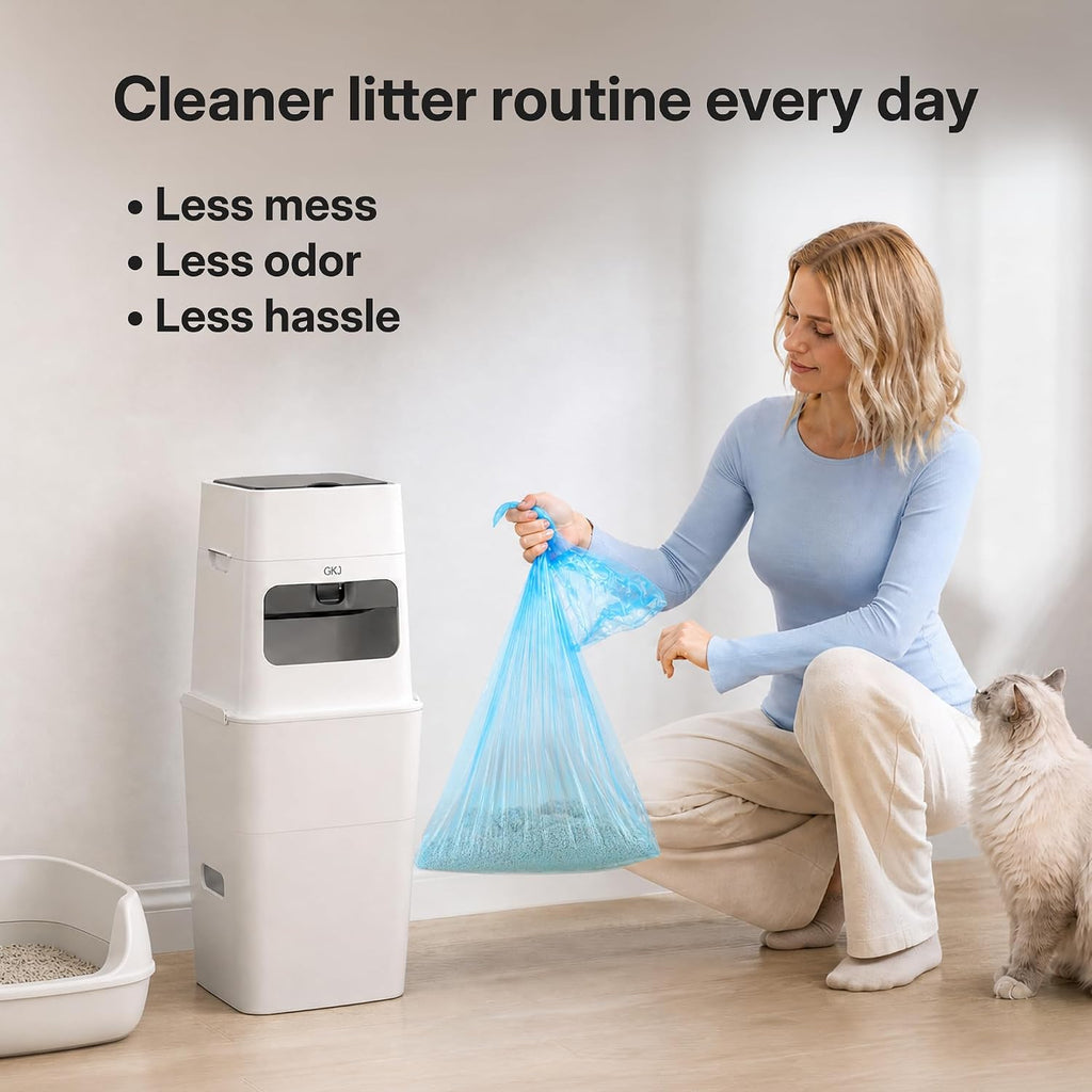 GKJ Cat Litter Refill Bags, Replaced Cat Waste Bags for Plus Litter Trash Can, 3 Rolls, 48 Bags Total, 7-Layer EVOH Odor Control, One-Pull Seal