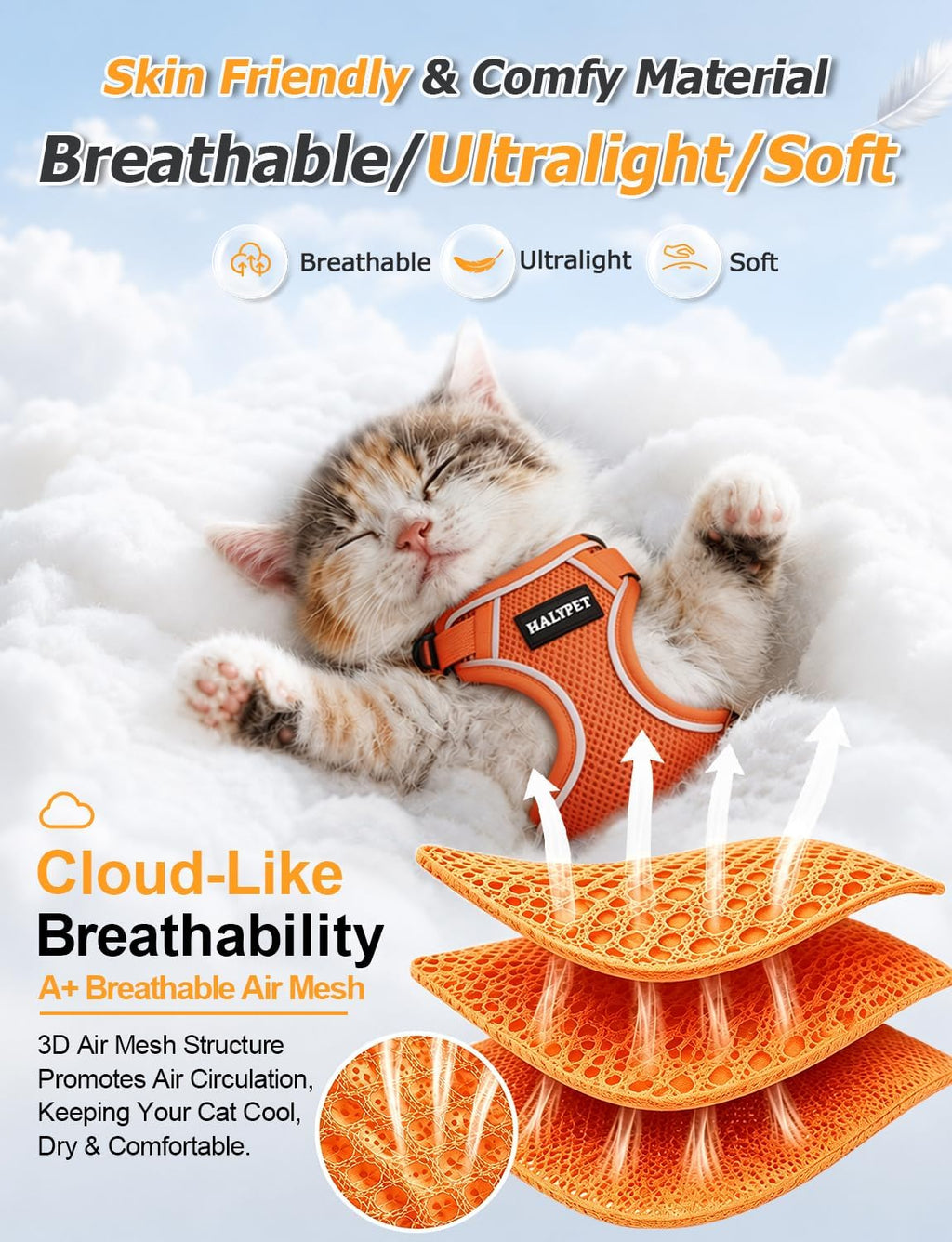 Cat Harness and Leash Set,Escape Proof Kitten Harness,Orange