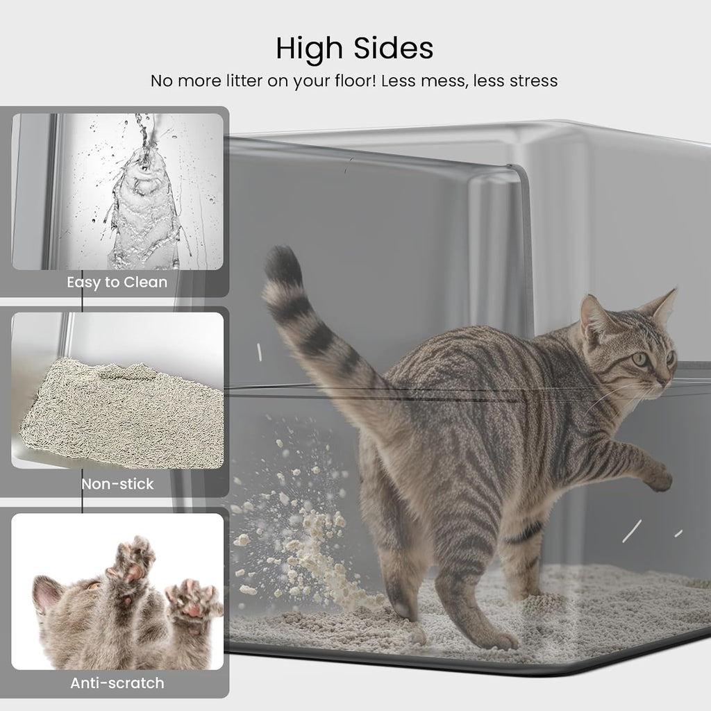 Enclosed Stainless Steel Cat Litter Box with Lid, XL Pan for Big Cats