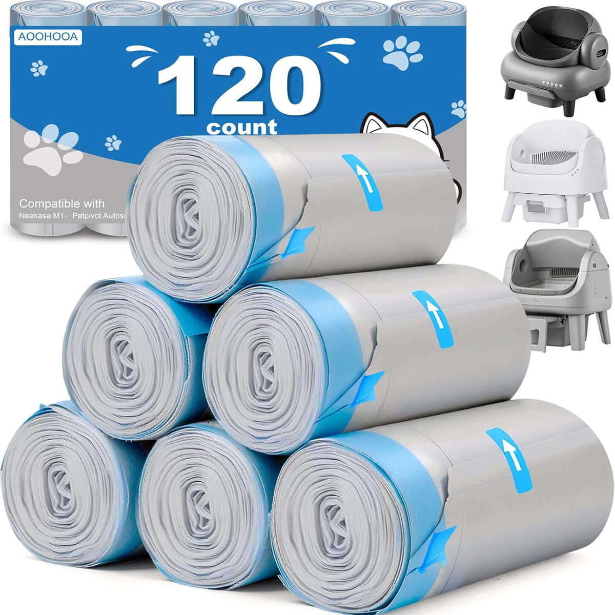 Cat Litter Bags 27"x13" for NeakM1 & Petpiv 11/12, Thick with Drawstring