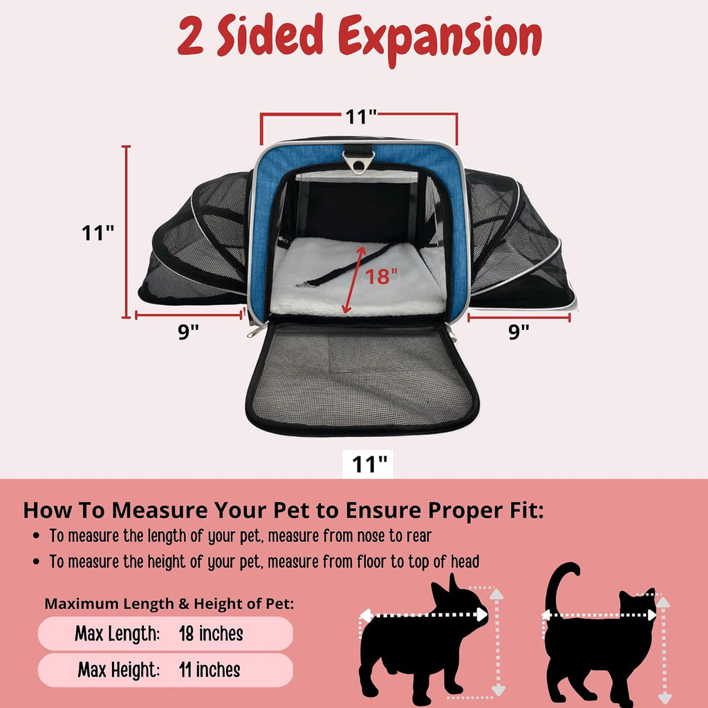 Ruff Life 101 Airline Approved Expandable Premium Pet Carrier on Wheels- Two Sided Expandable Rolling Carrier- Designed for Dogs & Cats- Extra Spacious Soft Lined Carrier! (Blue)