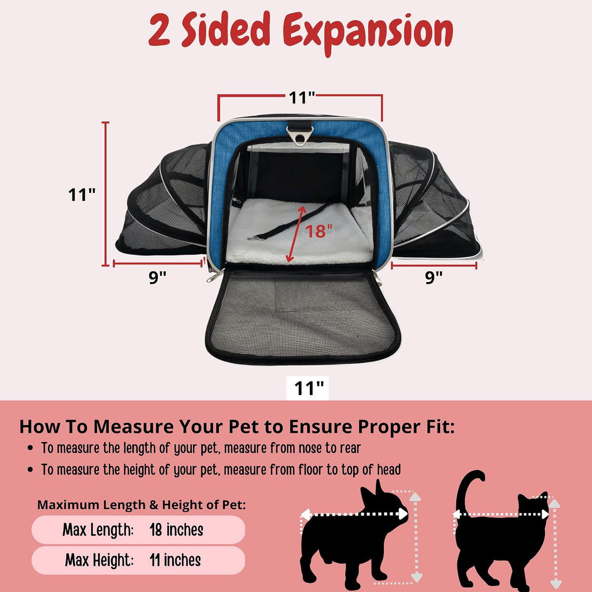 Ruff Life 101 Airline Approved Expandable Premium Pet Carrier on Wheels- Two Sided Expandable Rolling Carrier- Designed for Dogs & Cats- Extra Spacious Soft Lined Carrier! (Blue)