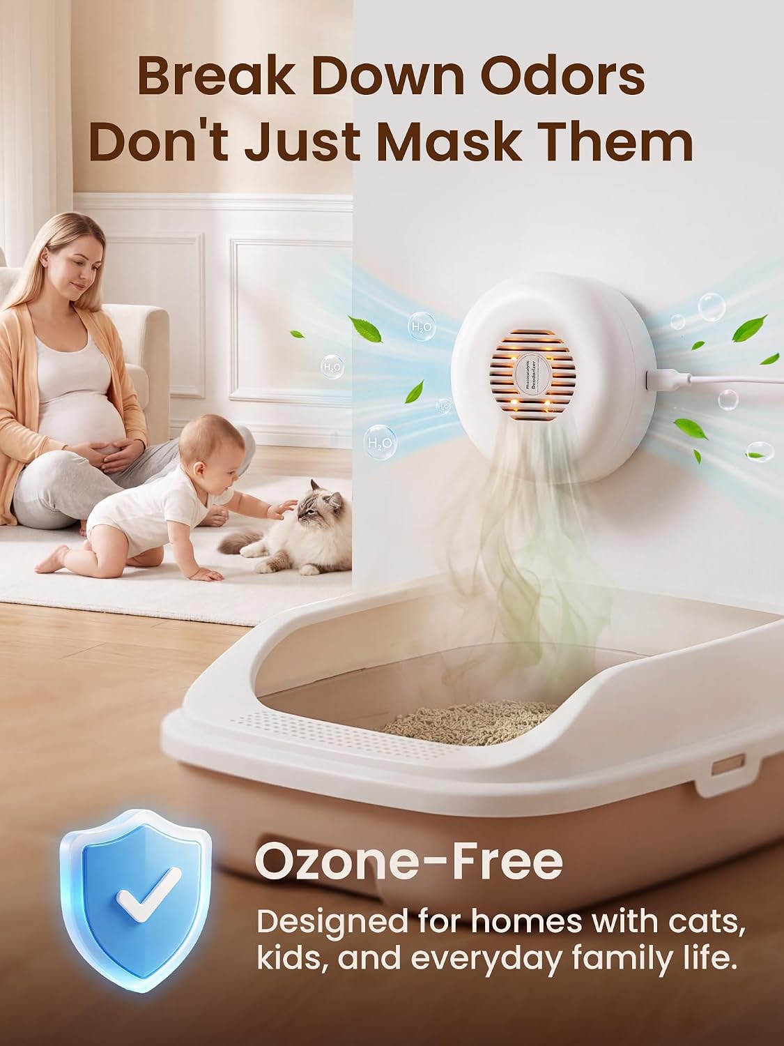Cat Litter Box Deodorizer, Ozone-Free Litter Box Odor Eliminator (2 Pack)