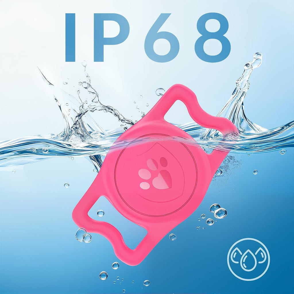 IP68 Waterproof AirTag Holder for Dog Collar, Silicone, Rose Red