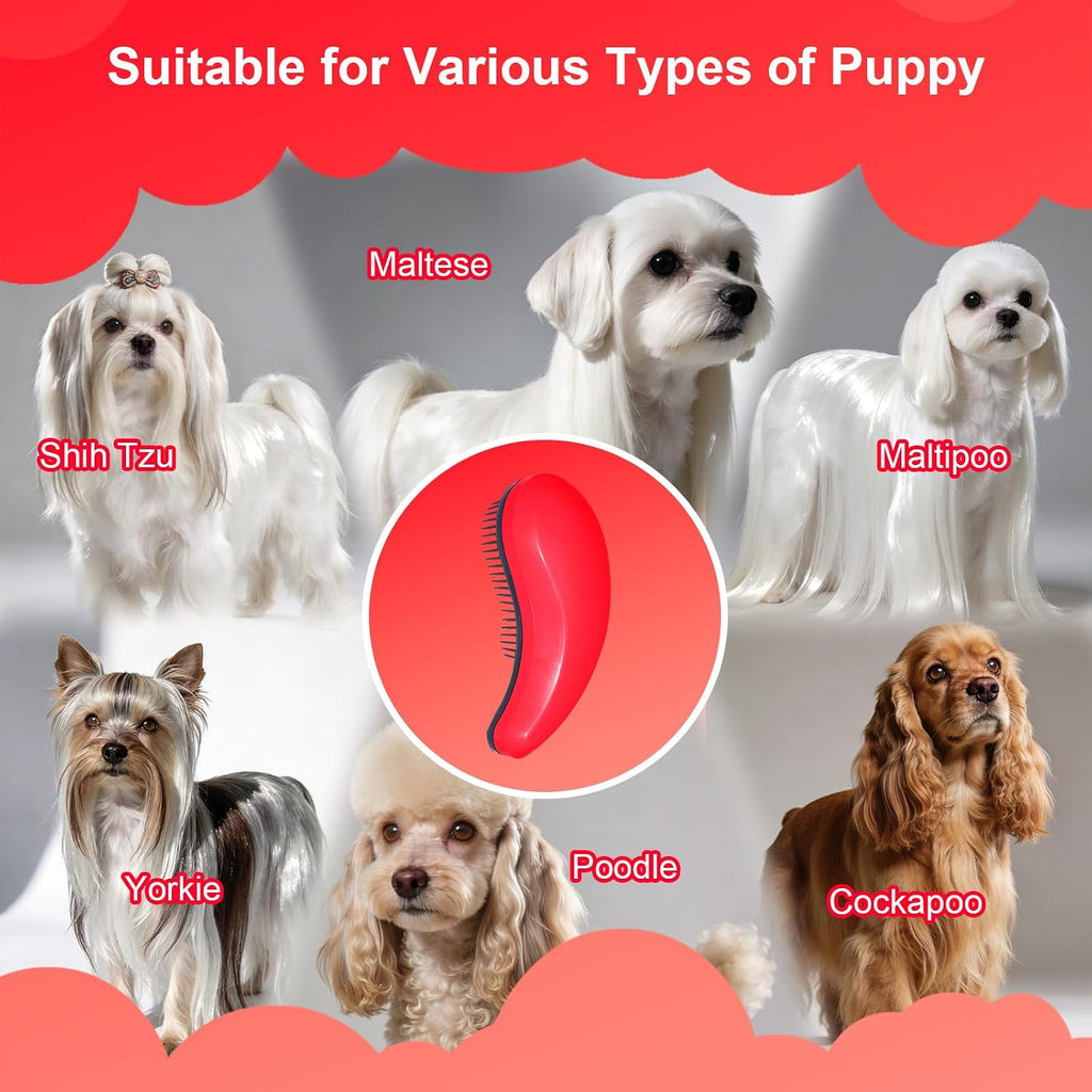 Small Dog Brush, Skin-friendly Soft Bristles (Rose Red) | Puppy Hair Brush, Massage and Bath Supplies, Pet Grooming Tool for Teddy, Yorkies, Maltese, Shih Tzu, Chihuahua