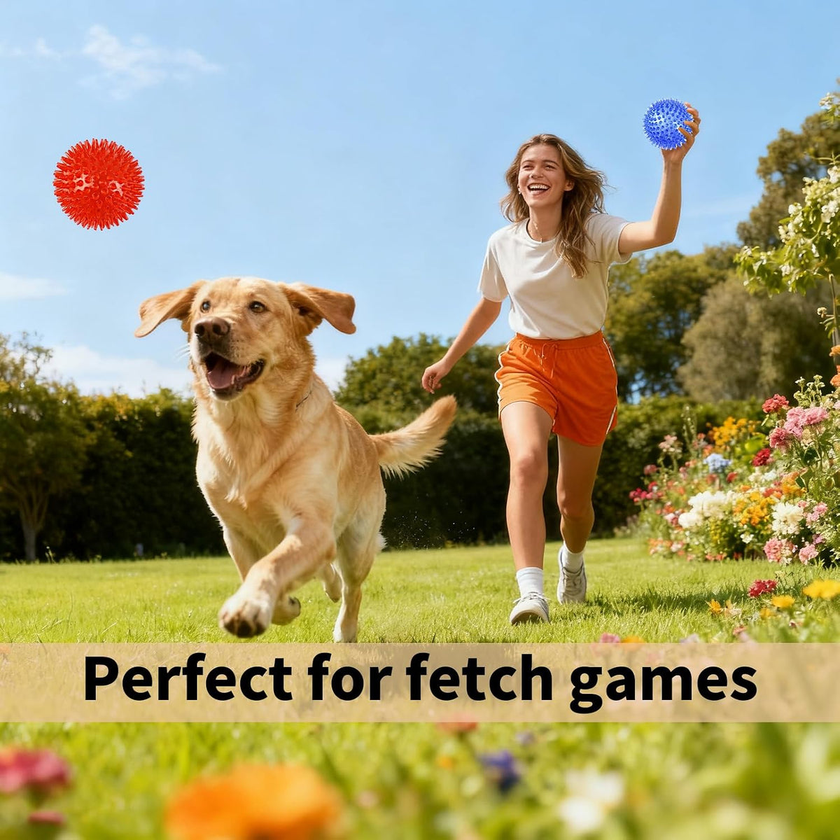 6 Pack Squeaky Spiky Dog Balls, Puppy Chew Toys for Teething, Medium | Food-grade TPR Rubber Durable, Interactive Fetch Floating Dog Pool Ball Toy for Chewers for Small Medium