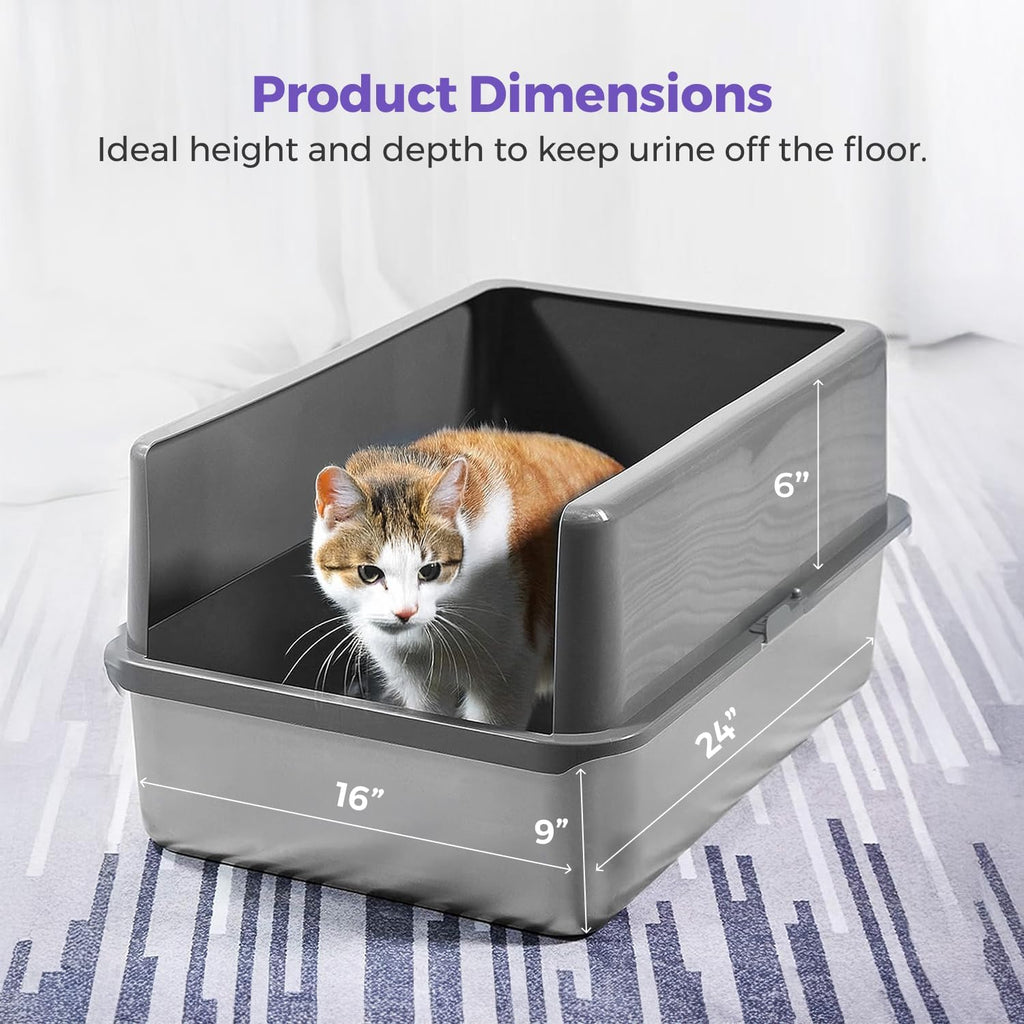 iPrimio Stainless Steel Cat Litter Box Set, XL with Enclosure and Scooper | XL steel box with a detachable enclosure and a matching scooper. High sides keep litter scatter inside the box, not outside.