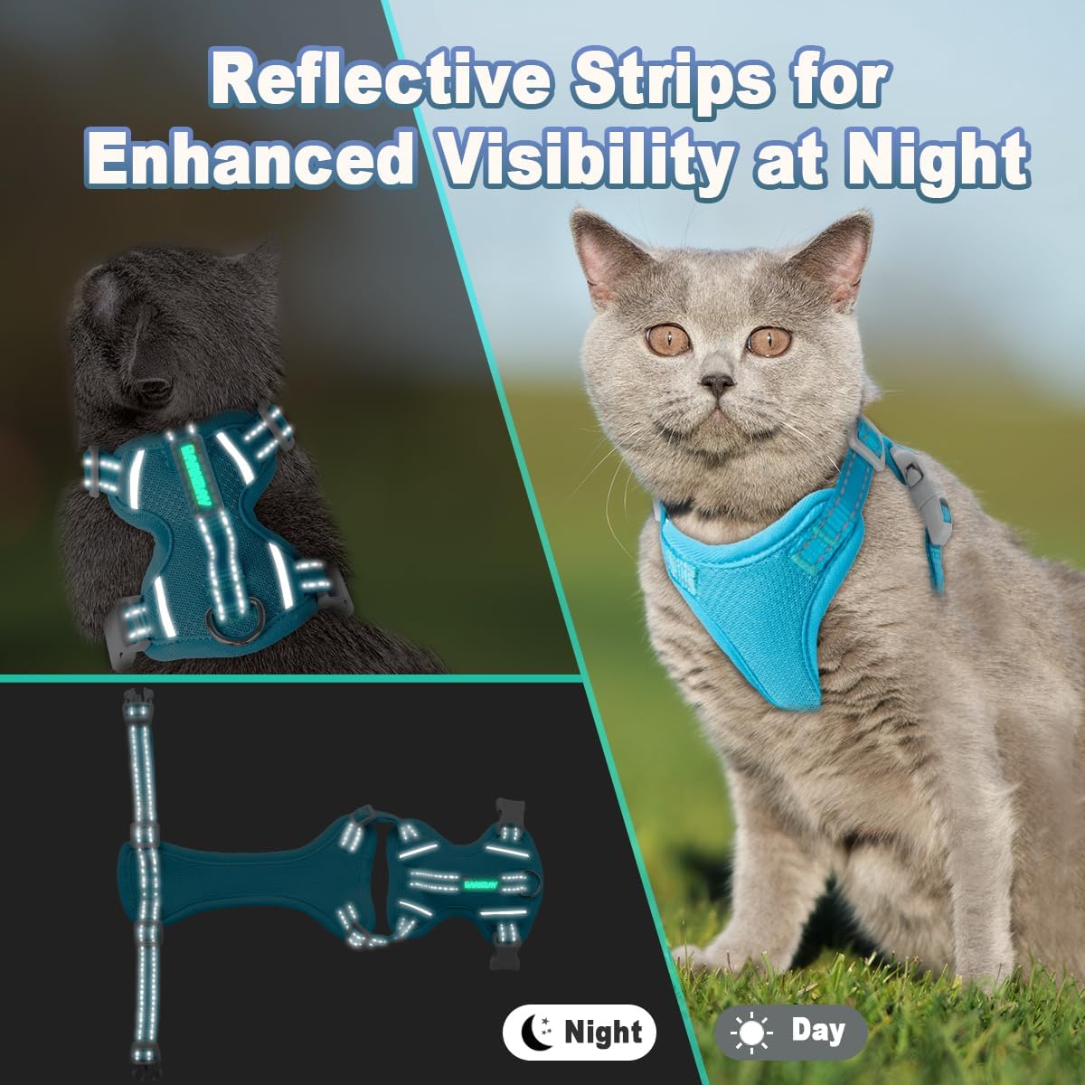 Cat Harness and Leash Set Escape Proof for Kitten Walking, Soft Adjustable Top Handle Vest Harnesses for Cats, Easy Control Breathable Reflective Small Medium Large, Blue,XXS