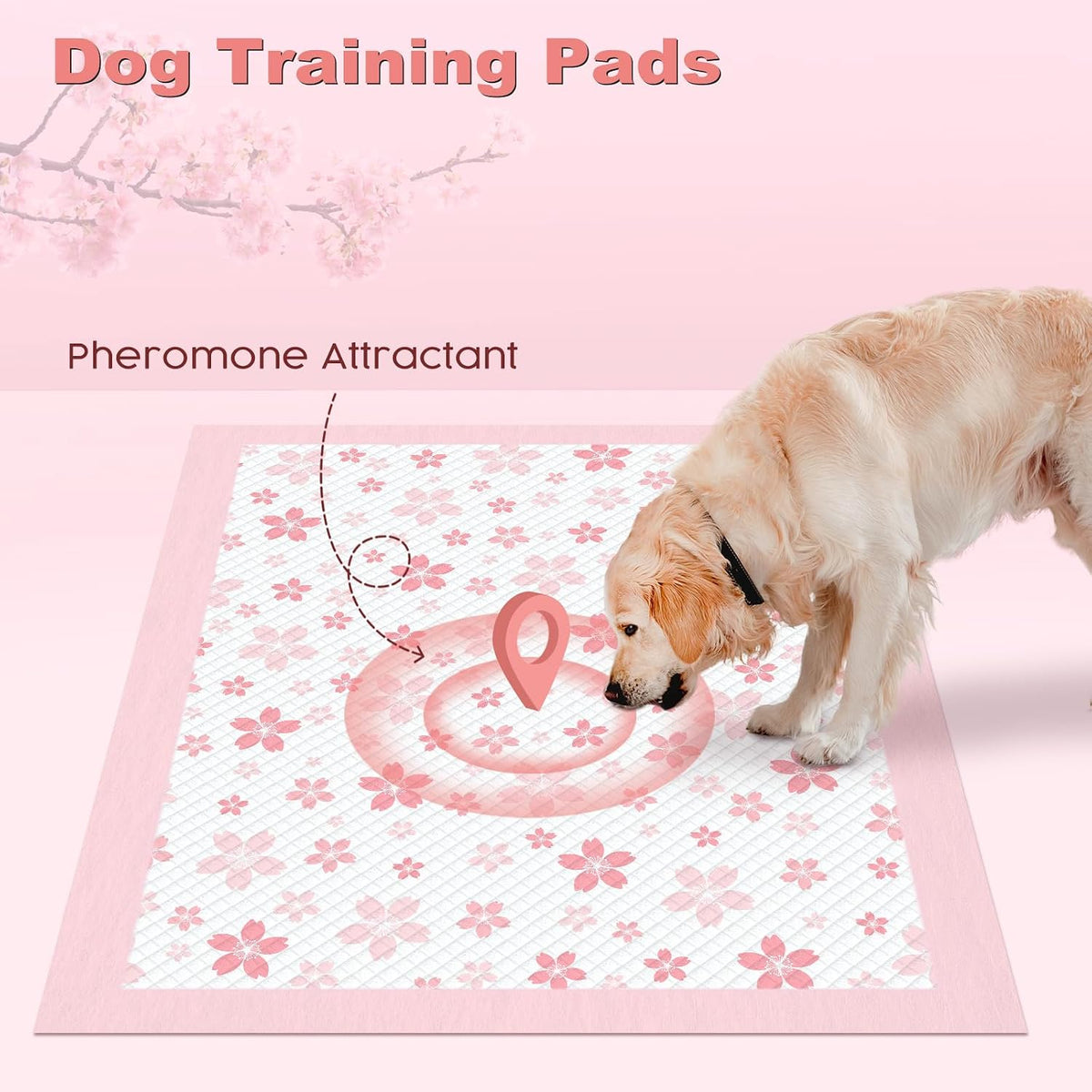 MIZOK Pink Puppy Pads with Adhesive Tabs Disposable Pee Pads 28x34in 30Ct | Heavy Duty Floor Protection Super Absorbent Large Pet Training Pads Use Sticky Bottom Strips to Keep Indoor Areas Mess Free