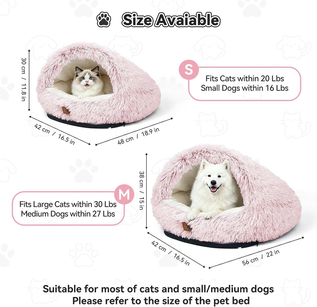YooxArmor Round Covered Cat Bed Cave Dog Bed for Small Medium Pets,Pink,M