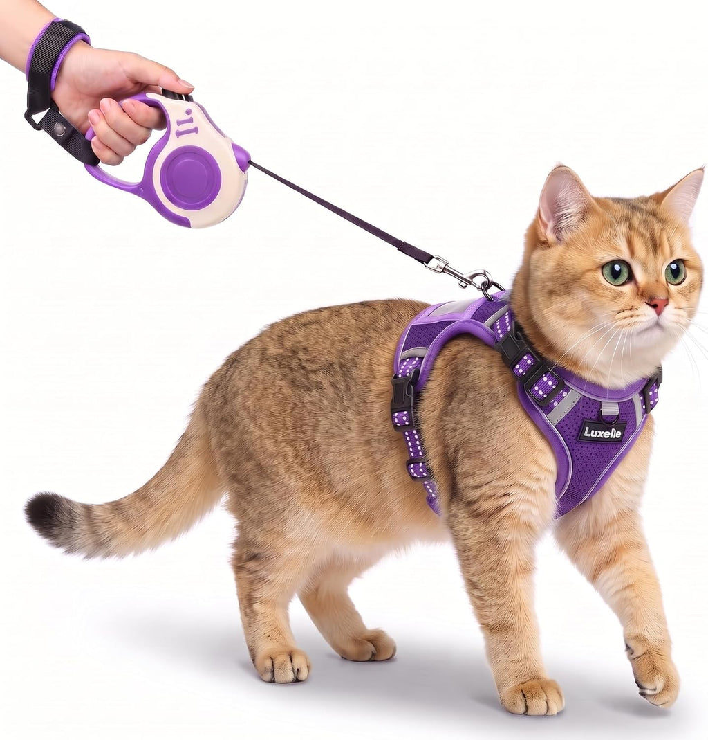 Luxelle Escape Proof Cat Harness with Retractable Leash & Wrist Strap Set