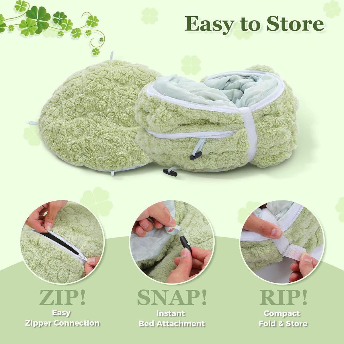 PEQULTI Green Donut Cat Tunnel Bed Washable Plush Mat for Multi Small Pets