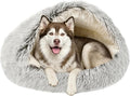 ShinHye Round Plush Fluffy Hooded Cat Bed Cave, Cozy for Indoor Cats or Small Dogs, Waterproof Bottom, Washable（40 in）