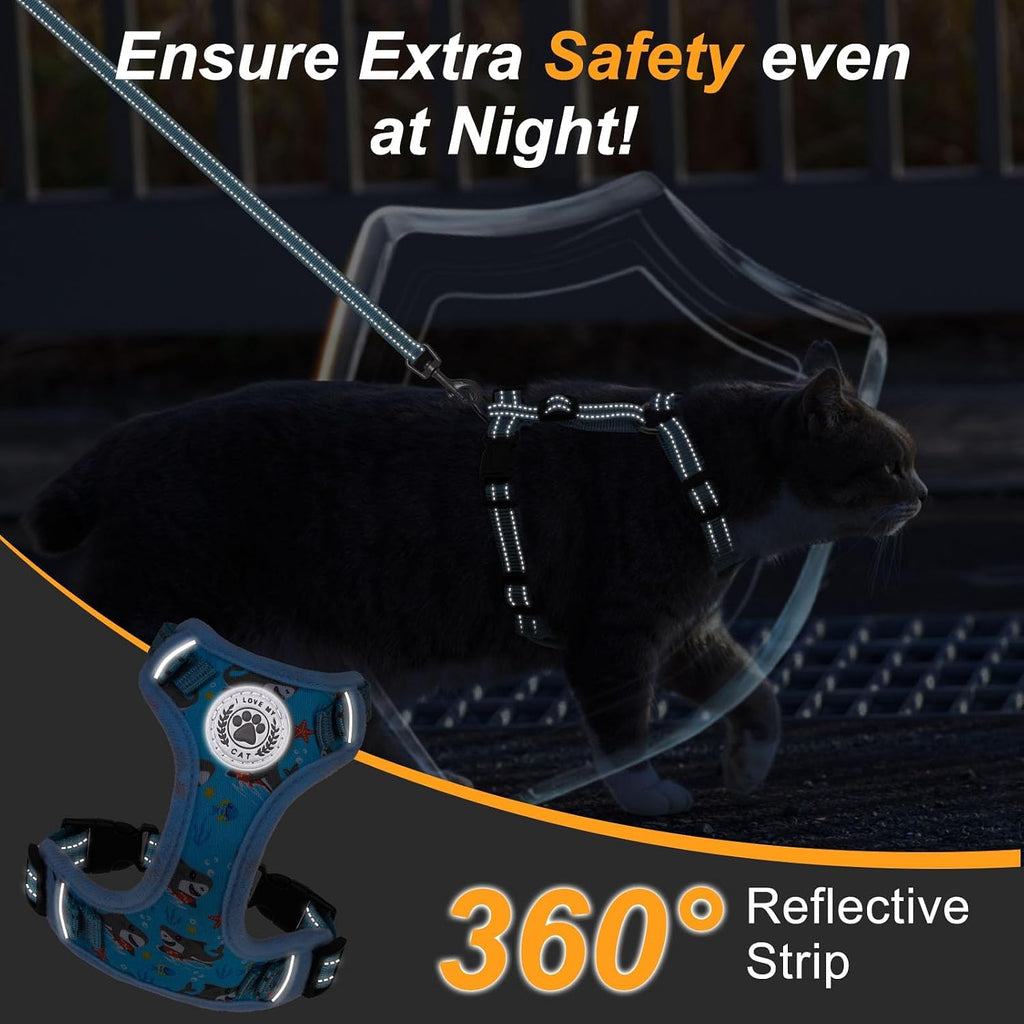 BEAUTYZOO Cat Harness and Leash Set, Escape Proof and Adjustable, Blue