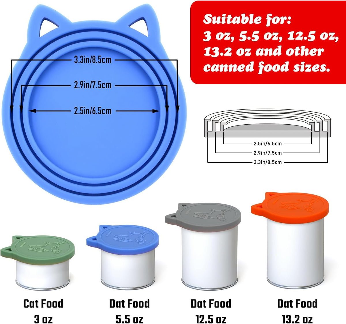 4 Pack Pet Food Can Cover Silicone Food Can Lids, Universal BPA Free, One Fit Most 3 oz,5.5 oz,12 oz Standard Size Food Cans