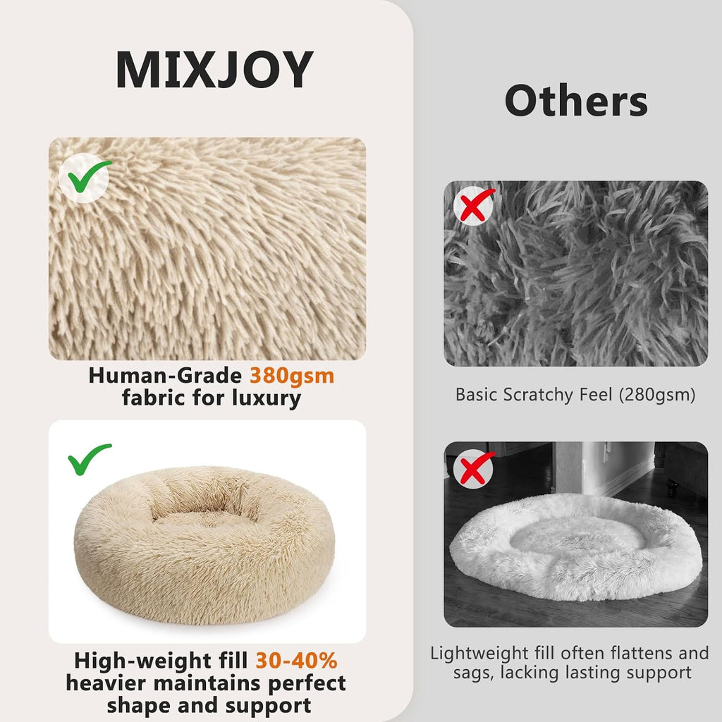 MIXJOY Orthopedic Dog Bed Comfortable Donut Cuddler Round Pet Beds Ultra Soft Washable Dog and Cat Cushion Bed (23'', Ivory Beige)