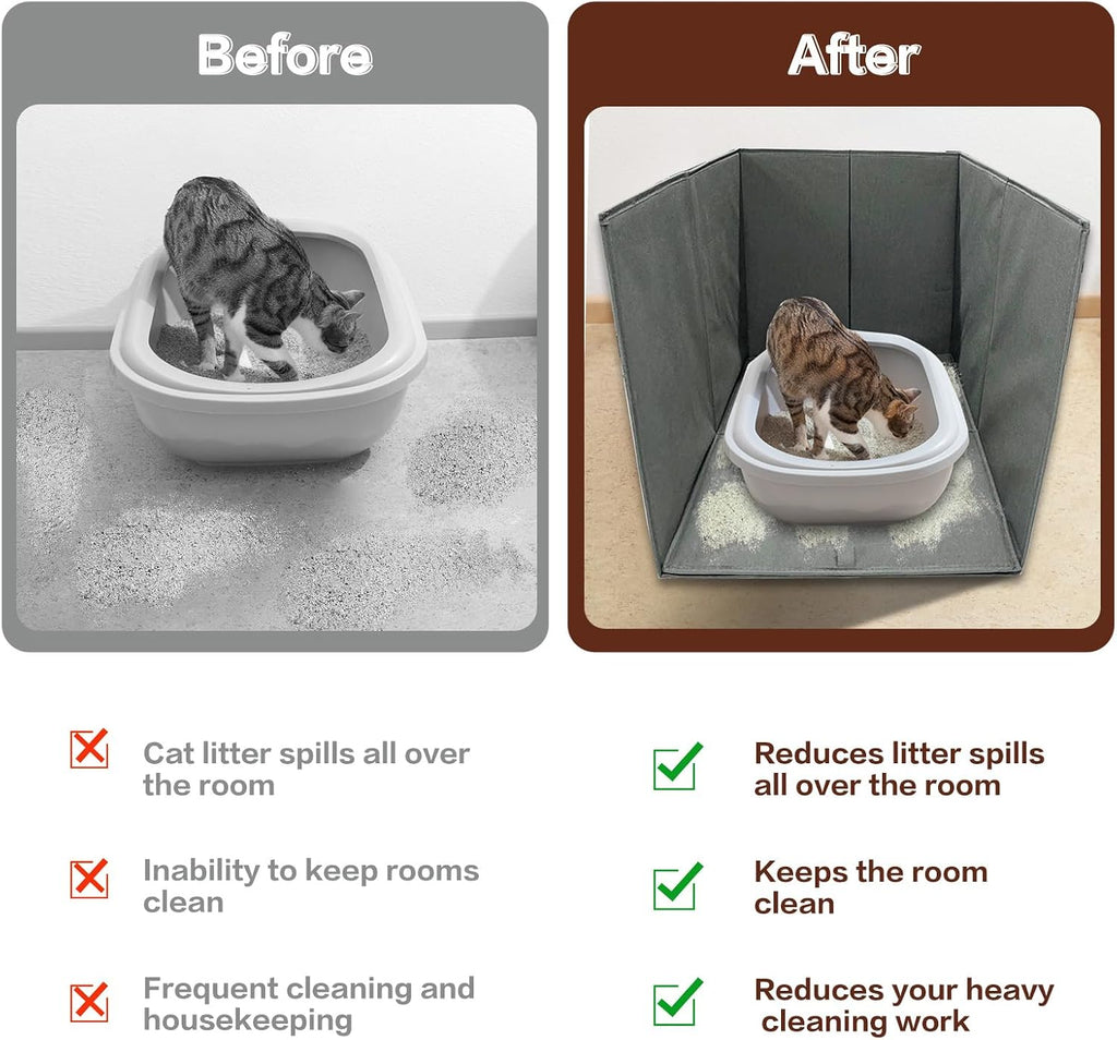 Cat Litter Box Enclosure Splash Guard Large Foldable Removable Mat, Tall for Litter Contained High Side Out Litter Box Keeping Litter Off Floor Easy Clean (26.4 * 21.3 * 16.5 inch)