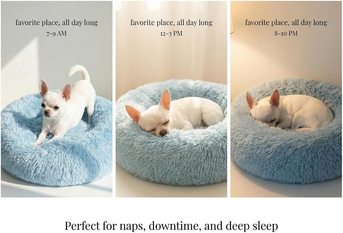nononfish Fluffy Donut Dog Bed for Small Dogs,Cozy Plush Pet Bed
