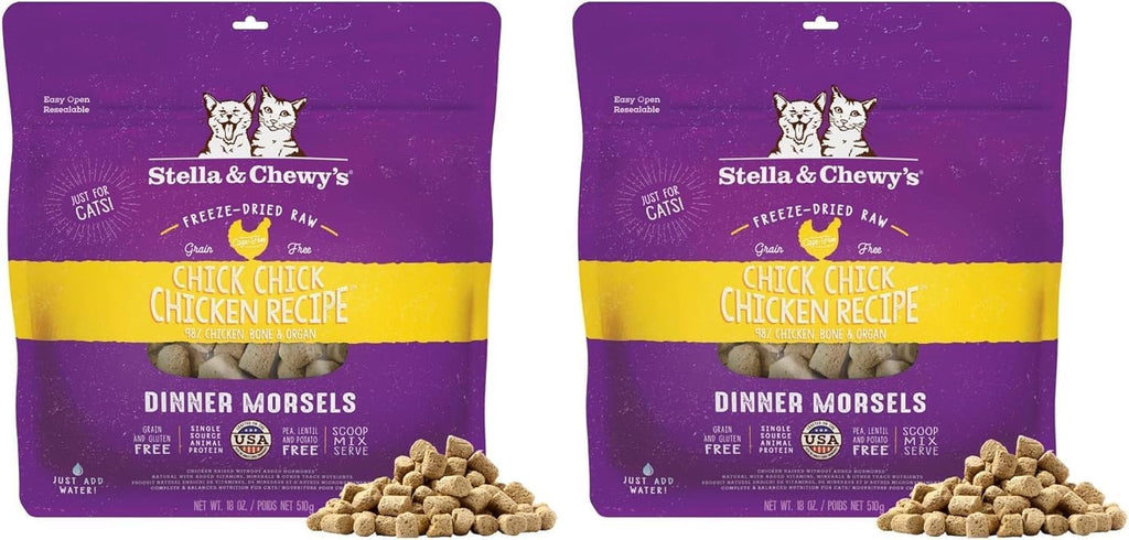 Stella & Chewy's Freeze-Dried Raw Cat Dinner Morsels - Premium Chicken Recipe with 98% Cage-Free Meat & Organs - Natural Grain-Free Cat-& Kitten Food - Made in USA - 18 oz,(Pack of 2)