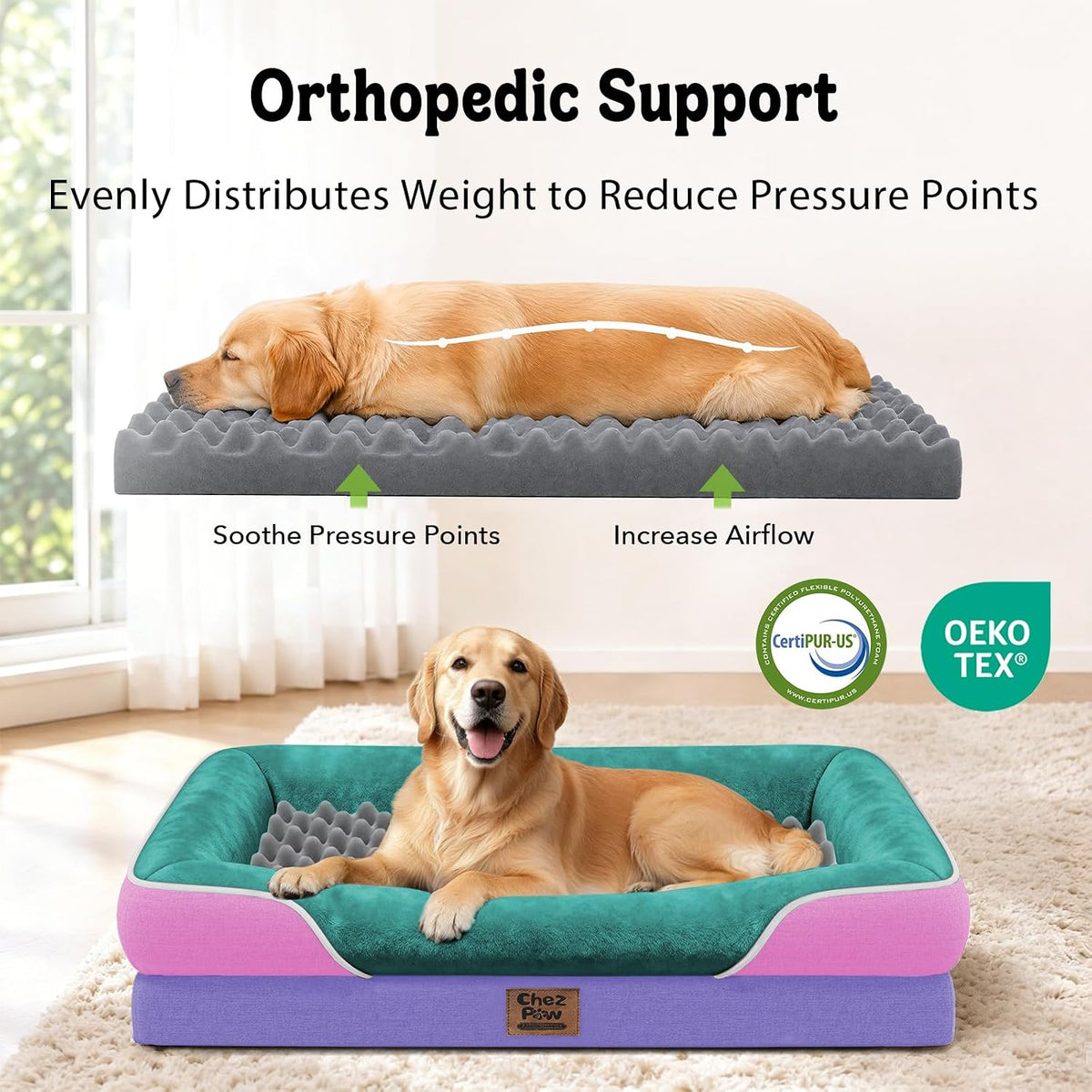 Chez Paw Waterproof Orthopedic XL Dog Bed for Large and Extra Large Dogs