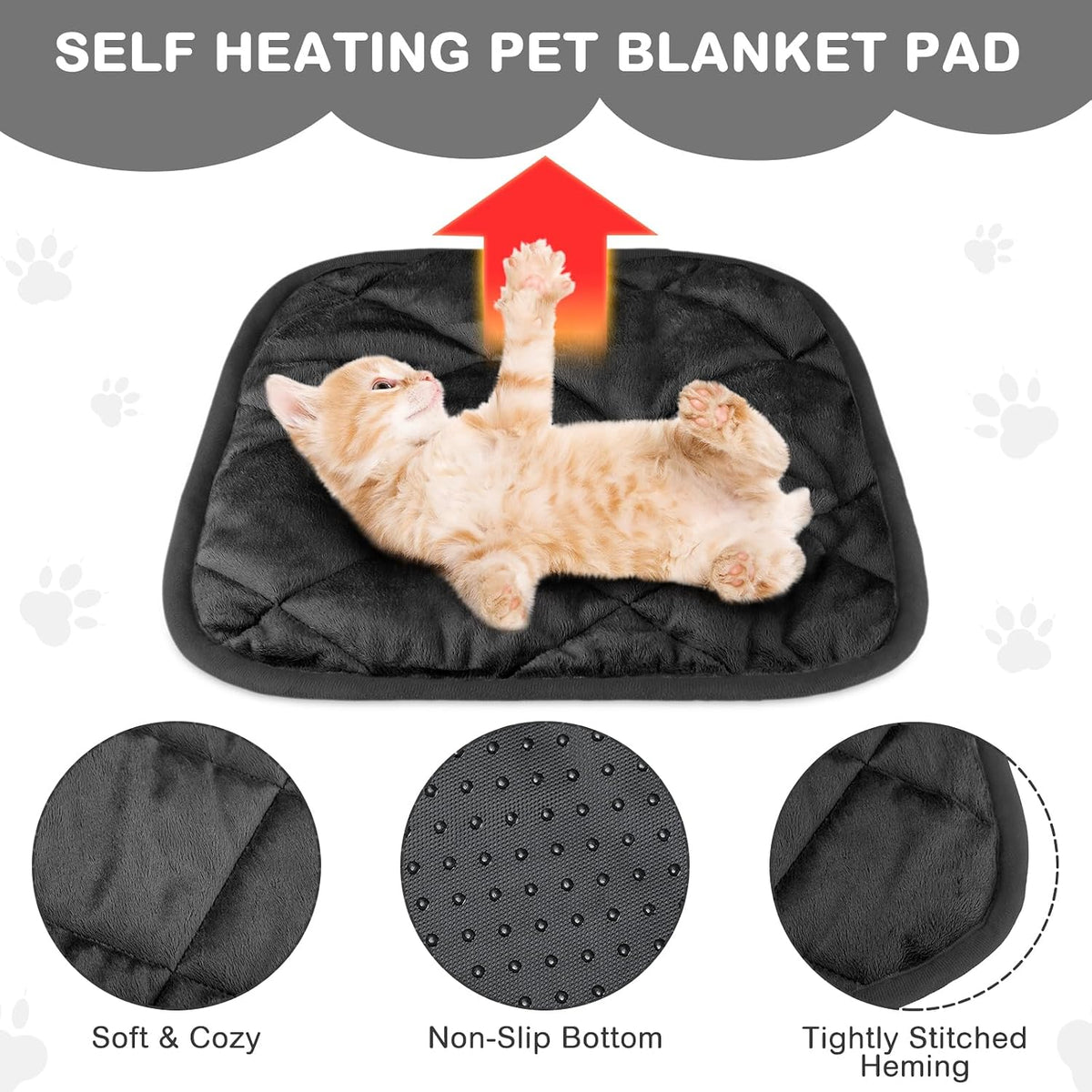 4 Pack Self Heating Cat Pad Self Warming Dog Mat, 16 x 16 Inch, Black