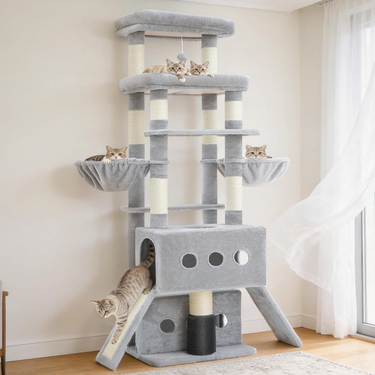 Hey-brother Cat Tree Tower with Multi-Level Platforms, Cozy Condos, MPJ085W