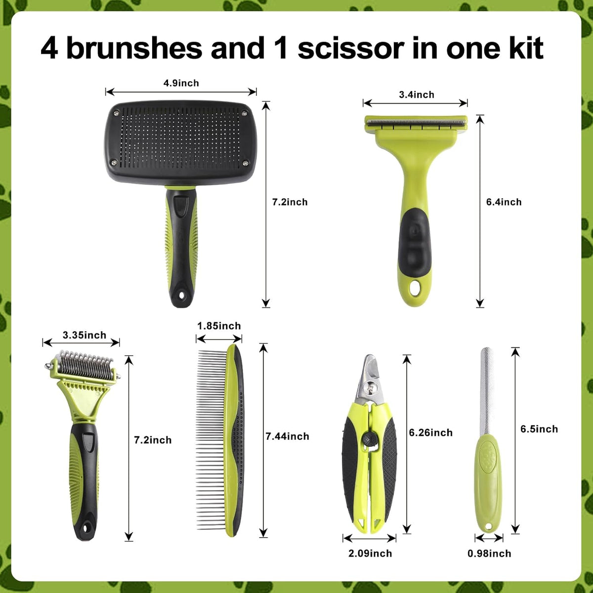 6 PCS Dog and Cat Grooming Kit, Versatile Tools Including Shedding Brush, Nail Clipper with Nail File, Slicker Brush, Dematting Comb
