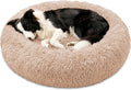 JOLLYVOGUE Calming Washable Dog Bed Medium Size Dog, 31 Inch Donut Medium Dog Bed with Removable Cover, Anti-Slip Round Fluffy Faux Fur Bed, Fits up to 45 lbs Pets, Camel