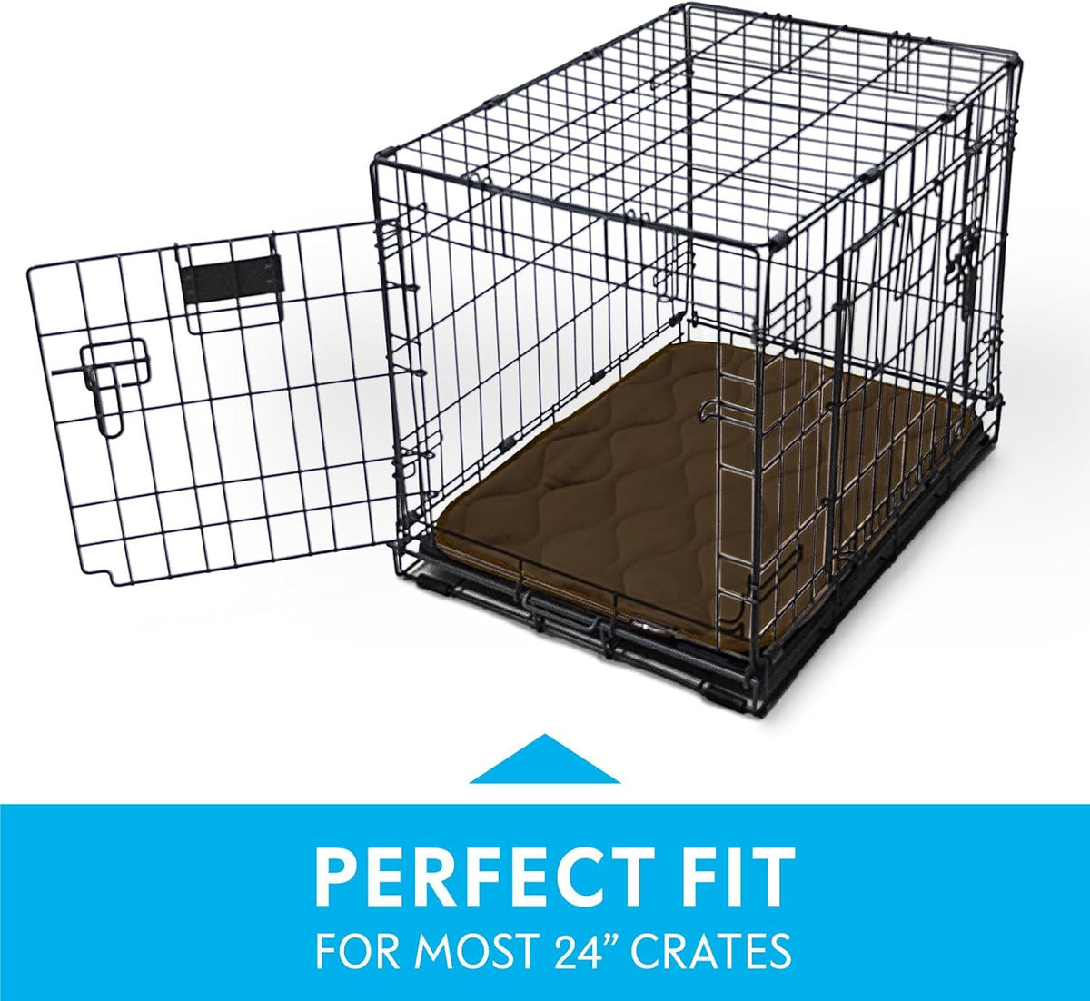 Paw Inspired Washable Padded Crate Mats for Dogs | 23" x 17" Pad, Fits 24-inch Kennels | Leakproof, Waterproof Bottom, Plush Pet Beds (Dark Brown)