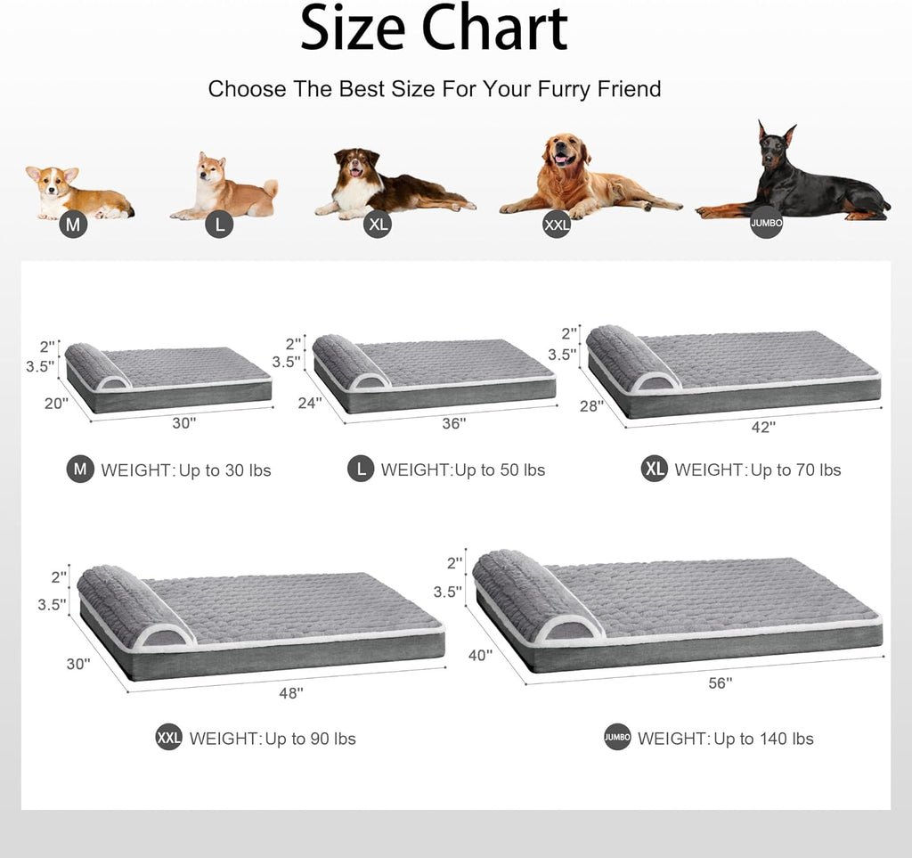 Orthopedic Large Dog Bed Pillow Pet Sofa Bed 56''X40'' Grey