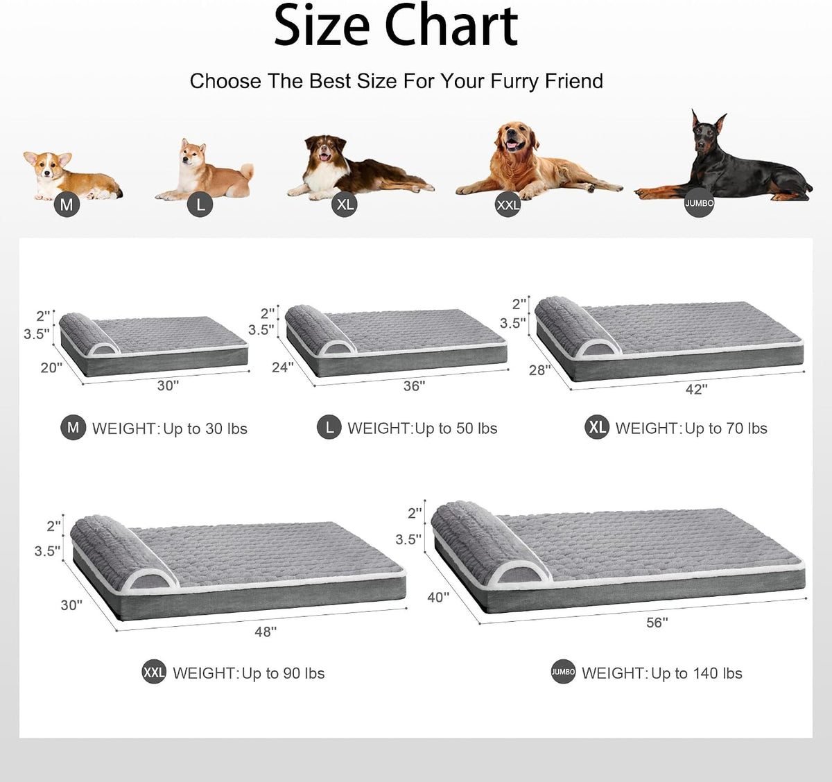 Orthopedic Large Dog Bed Pillow Pet Sofa Bed 42''X28'' Grey