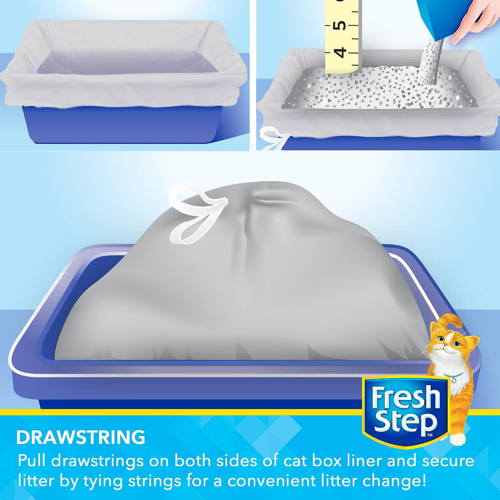 Fresh Step Drawstring Cat Litter Liners,Unscented, 3 ft x 19 in, 7Ct, 36-Pk | Heavy-duty bags, unscented, drawstring closure, X-large oval or rectangle pans